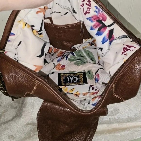 NEW Carlos Falchi CHI Brown 100% Leather Snake Skin Crescent Shoulder Bag Purse - Picture 13 of 13